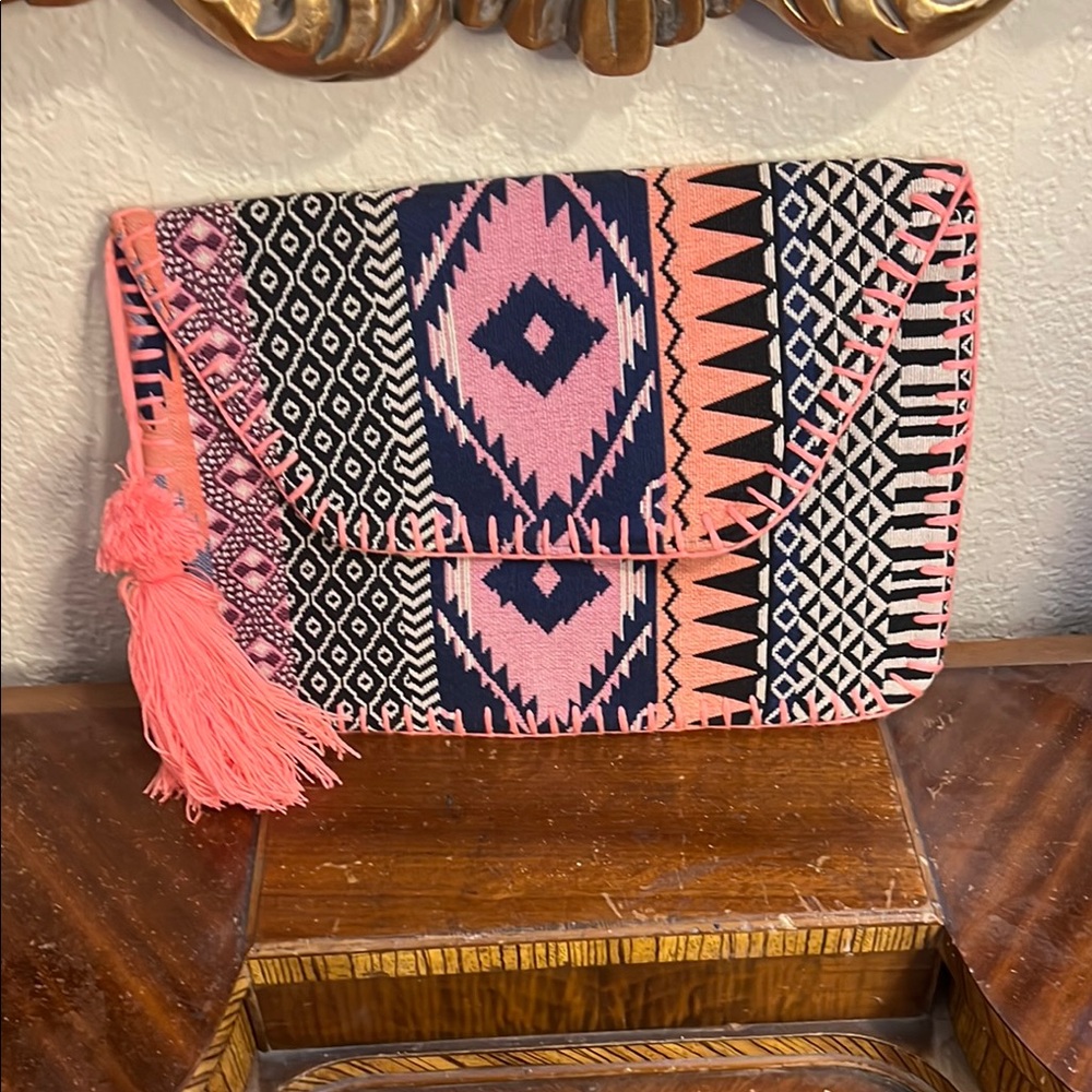 🔥Vibrant Pink and Black Geometric Wristlet Clutch wallet/Purse